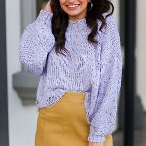 NWT POL Lavender Confetti Distressed Sweater